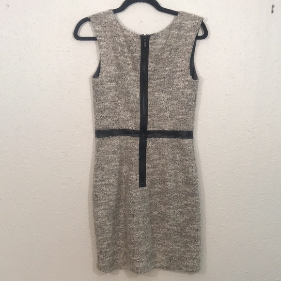 A/X Armani Exchange Sleaveless Tweed Vegan Leather Trim Taupe Sheath Dress - Picture 2 of 7
